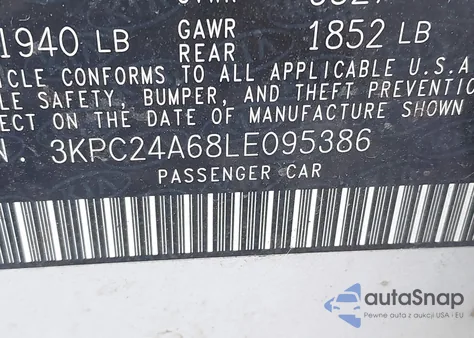 2020 Hyundai Accent Se z USA, uszkodzony, nr VIN 3KPC24A68LE095386